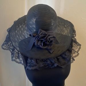 Black Sun Hat by August - Lace, Sunhat, Fringe, Kentucky Derby, Funeral